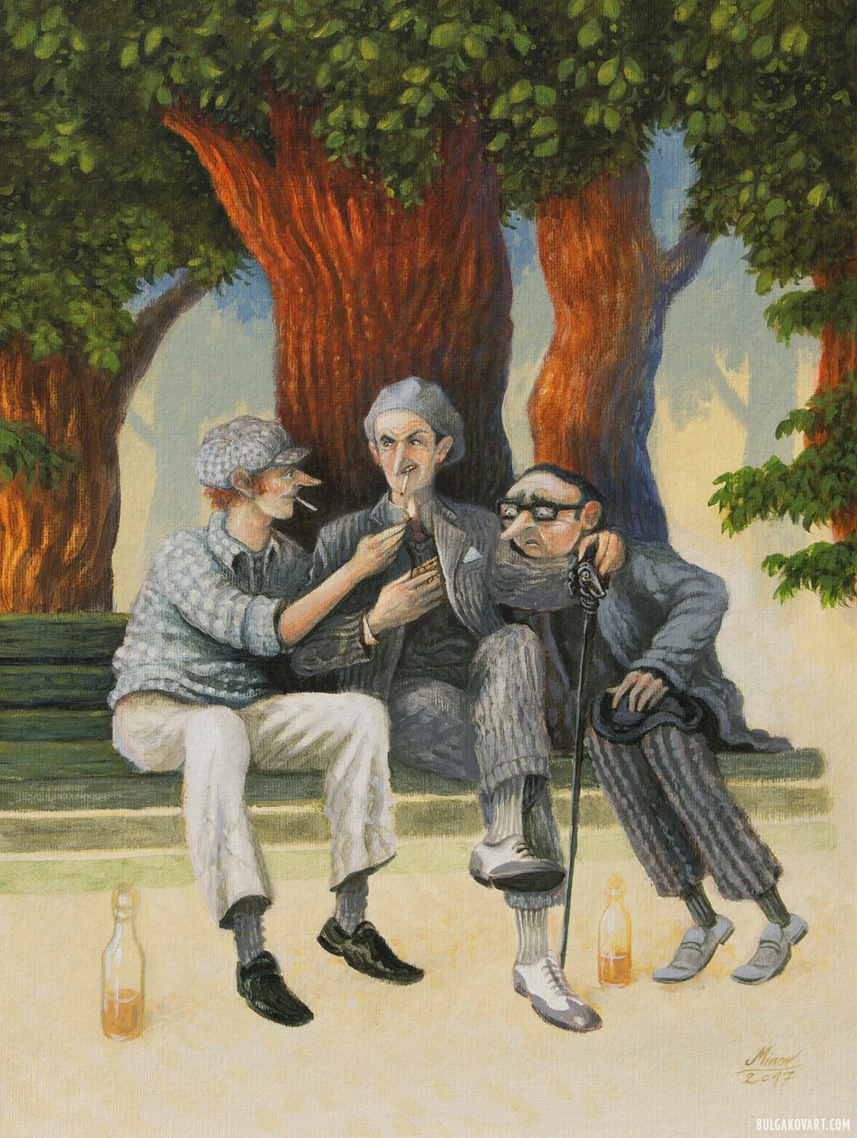 Bezdomny, Woland, and Berlioz at Patriarch’s Ponds | Mikhail Bulgakov, “The Master and Margarita”